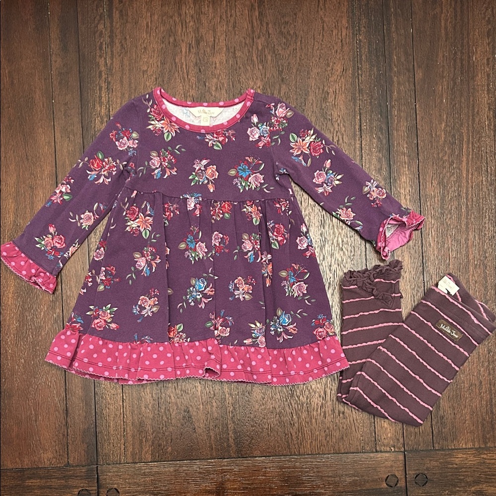 Matilda Jane Floral Purple and Pink Dress with Striped Leggings